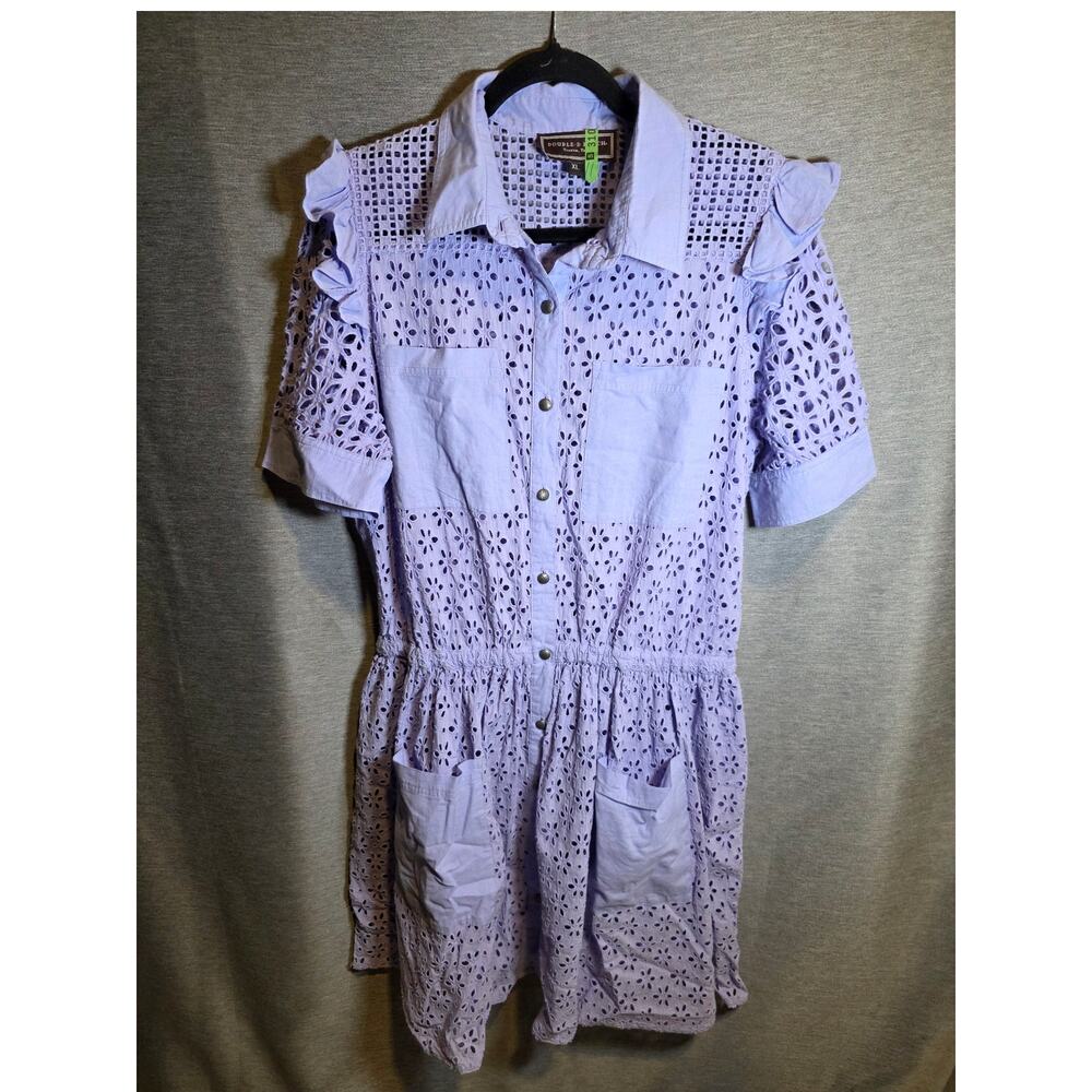 Double D Ranch Abby Eyelet Dress Purple Embroidered Sz XL Button Up